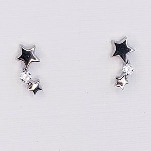 Rhodium Plated Sterling Silver Star Stud Earrings